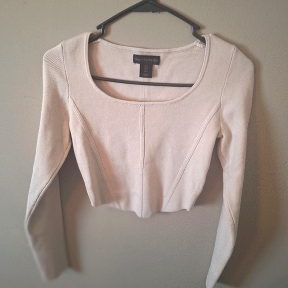 House of Harlow 1960 Tan Crop Blouse with Fitted Sleeves Sz Small